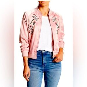 Romeo & Juliet Couture Embroidered Satin Bomber Dusty Pink jacket size S